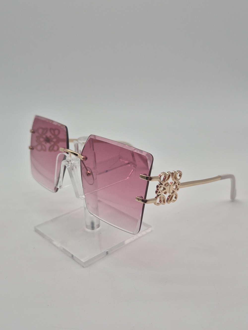 Luxury Pink Gradient Square Rimless Women's Sunglasses